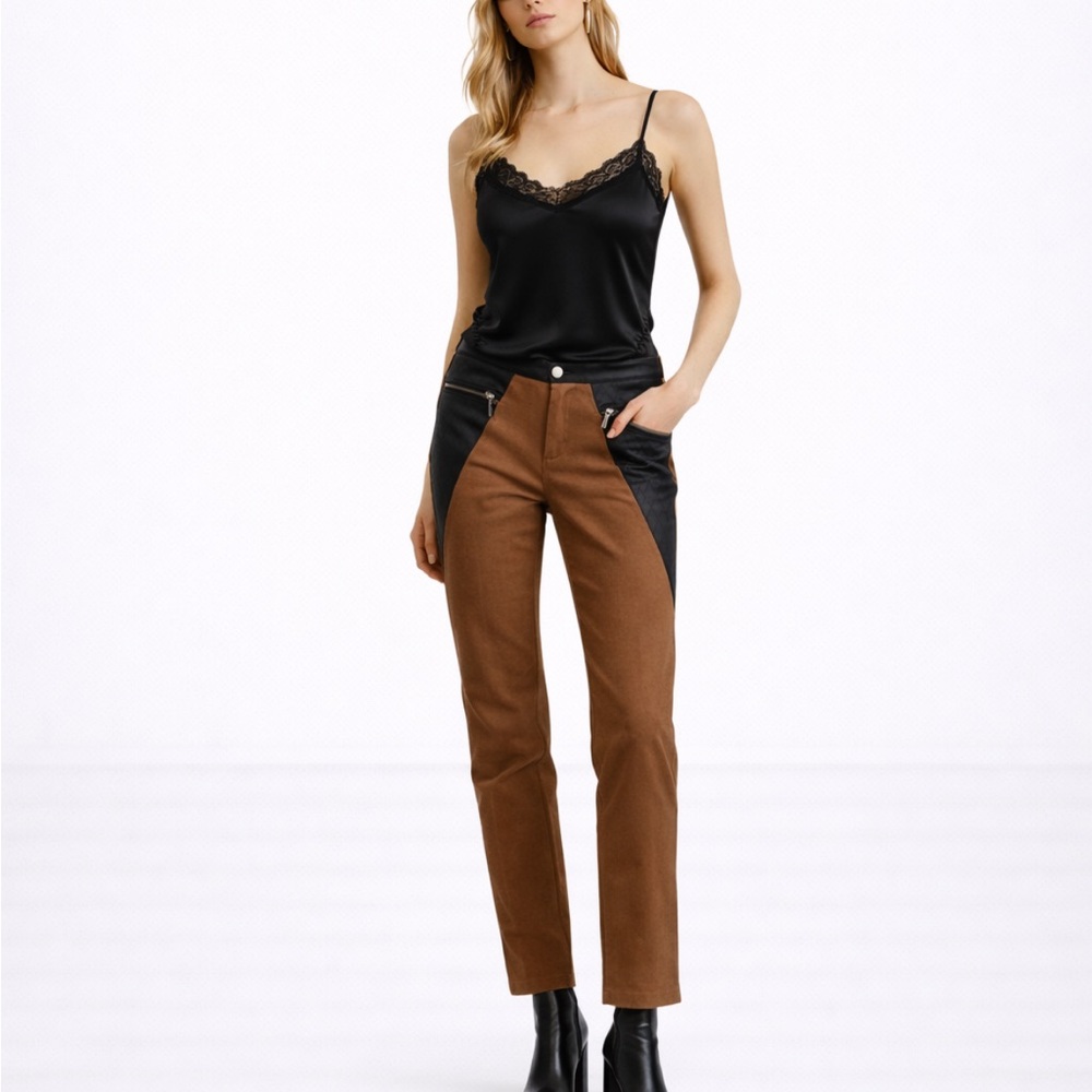 Alberto Makali skinny leather panel pants spandex size small zippered pockets